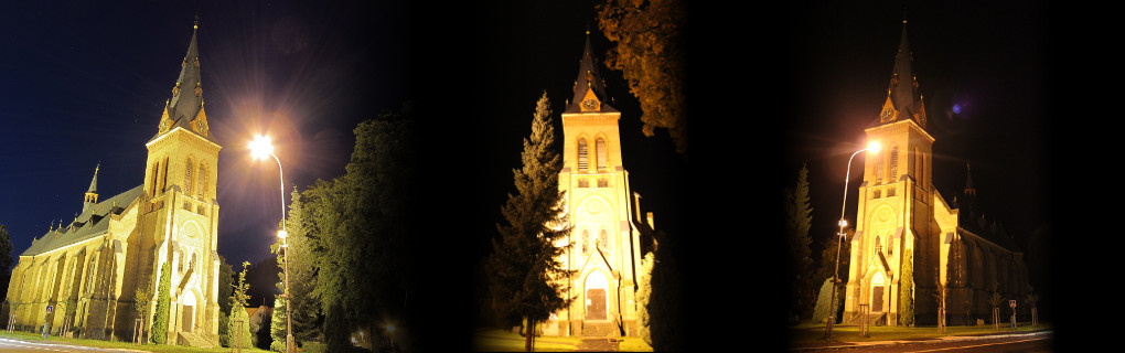 Noční pohled na kostel Nanebevzetí Panny Marie
